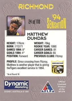 1994 AFL Sensation #24 Matthew Dundas Back